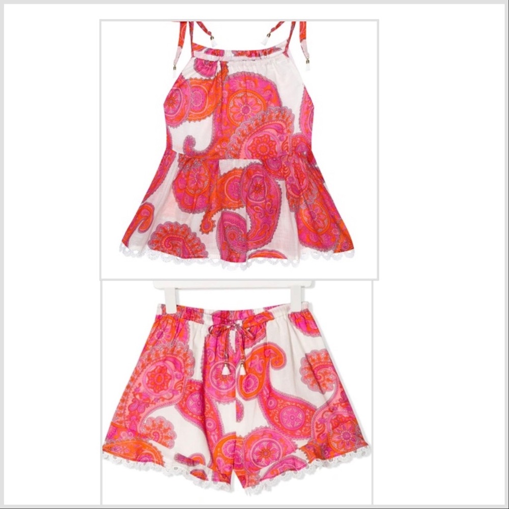 Zimmermann Girls Paisley Pink and White Shirt Pants Set 4 Years